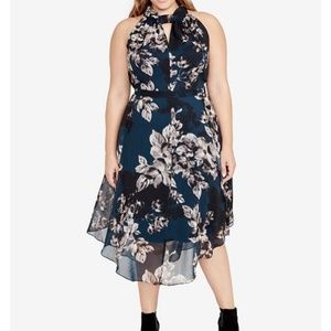 Chiffon midi dress with halter neck